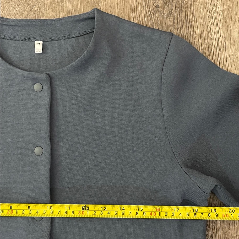 Muji Blue Snap Cardigan Sweatshirt Womens Size Medium M Scuba Cotton Fleece - Picture 7 of 11